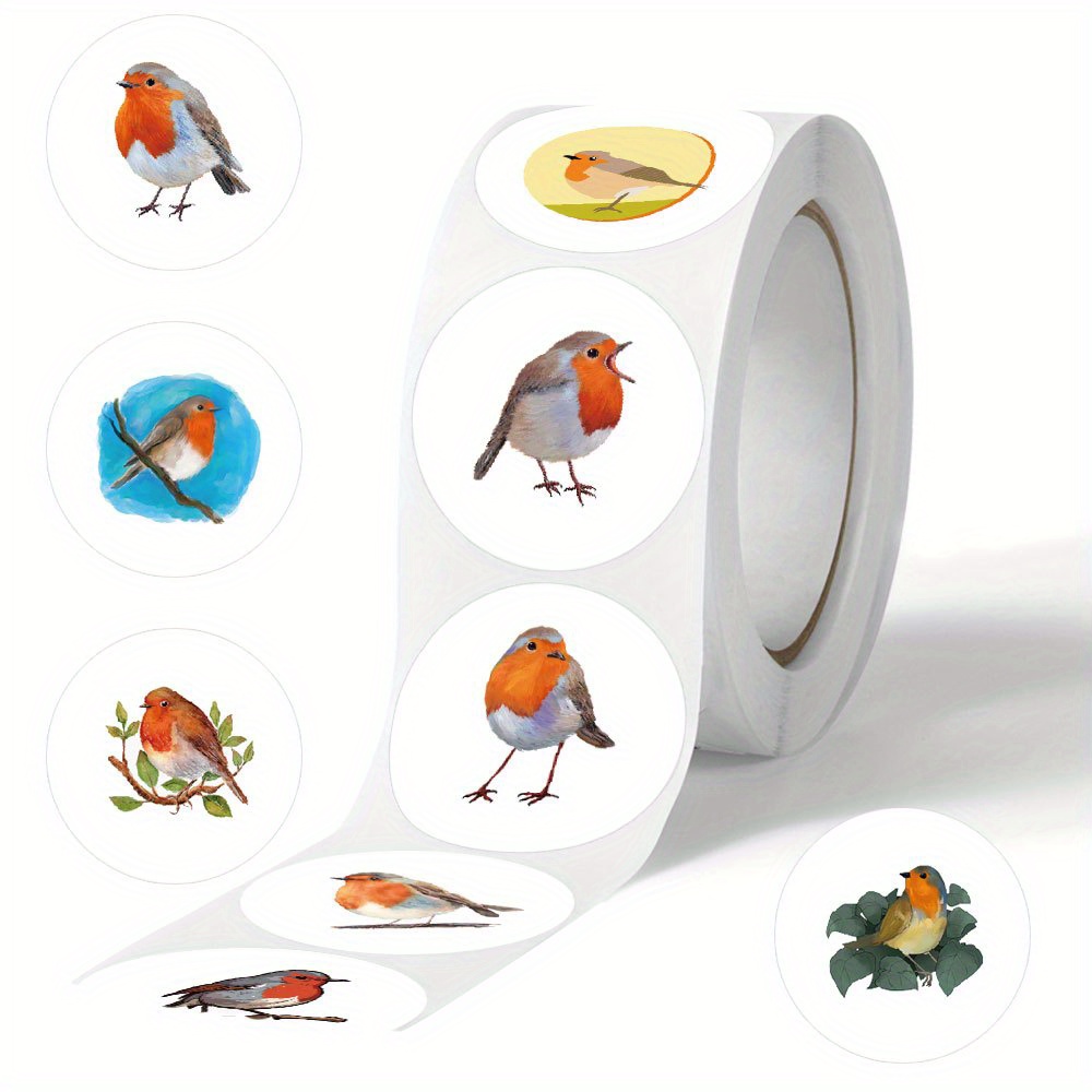 500pcs yearsquare robin stickers 1 inch round self   labels with 10 cartoon     diy gifts christmas valentines day and more bird deco