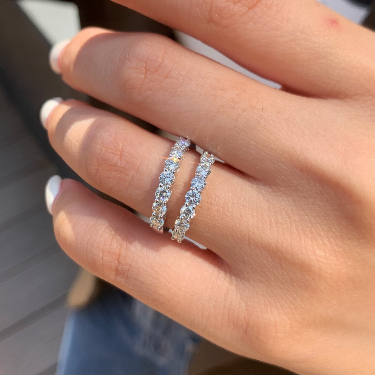 Unisex 0.7 Carat Moissanite Seven-Stone Ring, Elegant