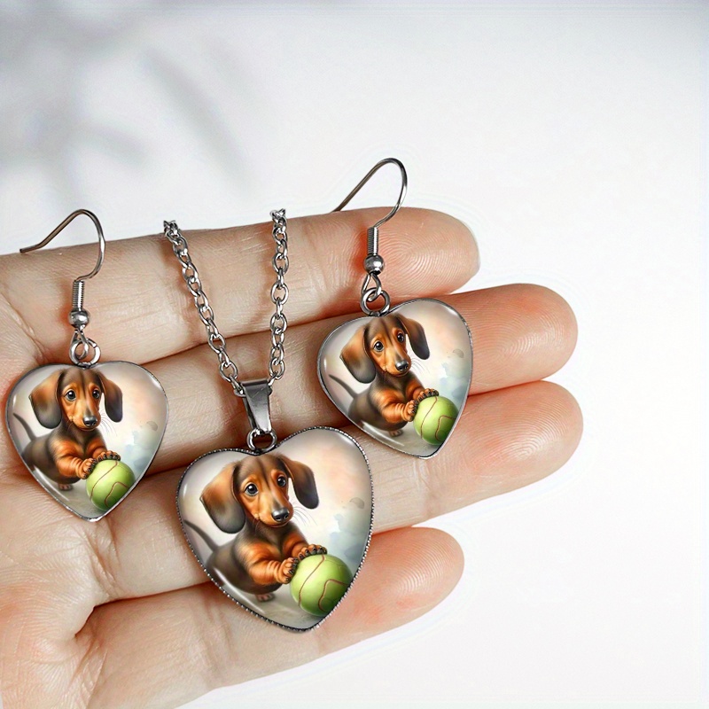 TEMU A Fashionable Jewelry Set Featuring Heart-shaped 304 304 Stainless Steel Earrings And A Necklace With Pattern, Perfect As A Gift For Who Love