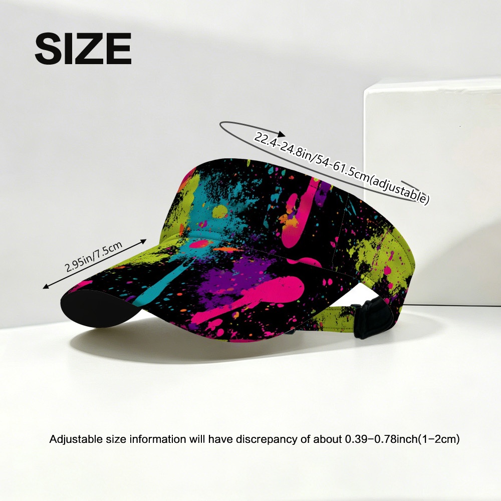 TEMU 1pc Fashion Holi Neon Colorful Paint Splatter Graphic Hollow Sun Hat, Breathable Comfortable Sun Visor, Adjustable Strap For Jogging Cycling