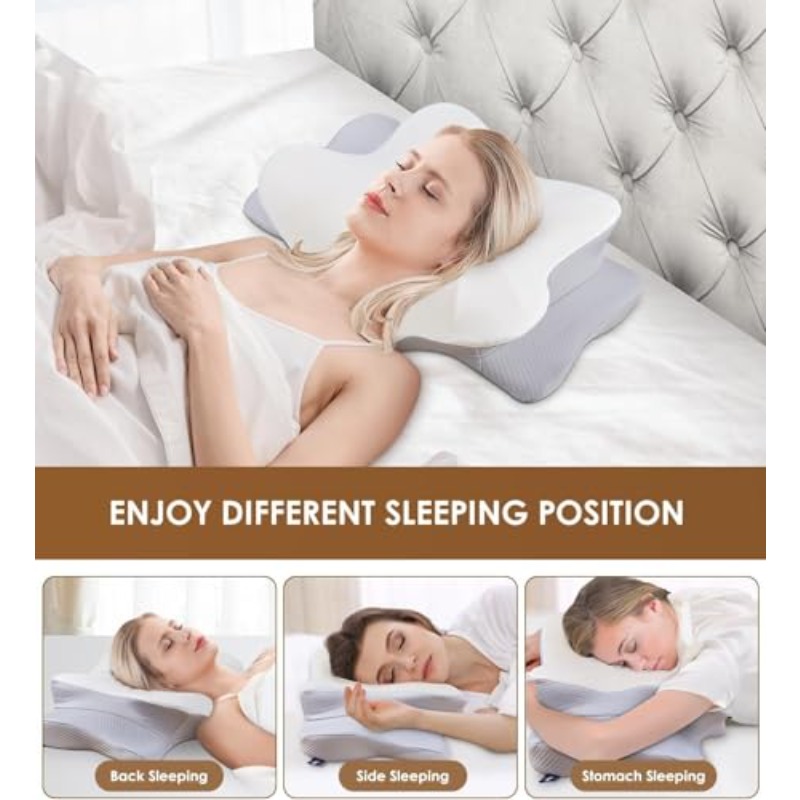 Ergonomic Cervical Neck Pillow for Pain Relief - 2-in-1 Height Adjustable Memory Foam Bed Pillow with Cervical Traction, Spinal Alignment Support for Side/Back/Stomach Sleepers, Neck & Lower Back Pain, Machine Washable (Includes, Pillows For Sleeping, Cervical Neck Pillow For Sleeping, Cooling Pillow, Pillows For Bed, Pillow Side Sleeper, Cooling Pillows For Sleeping, Stomach Sleeper Pillow, Pillow For Sleep Apnea, Memory Pillow, Neck Pillow Travel, Orthopaedic Pillow,