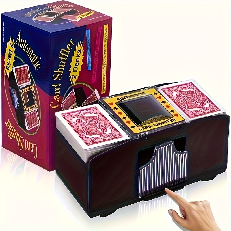 TEMU 2-deck Automatic Card Shuffler Battery-operated With An Easy-to-use Mechanism; Ideal For Family , Travel, And Poker . Offers Fast, Shuffling A
