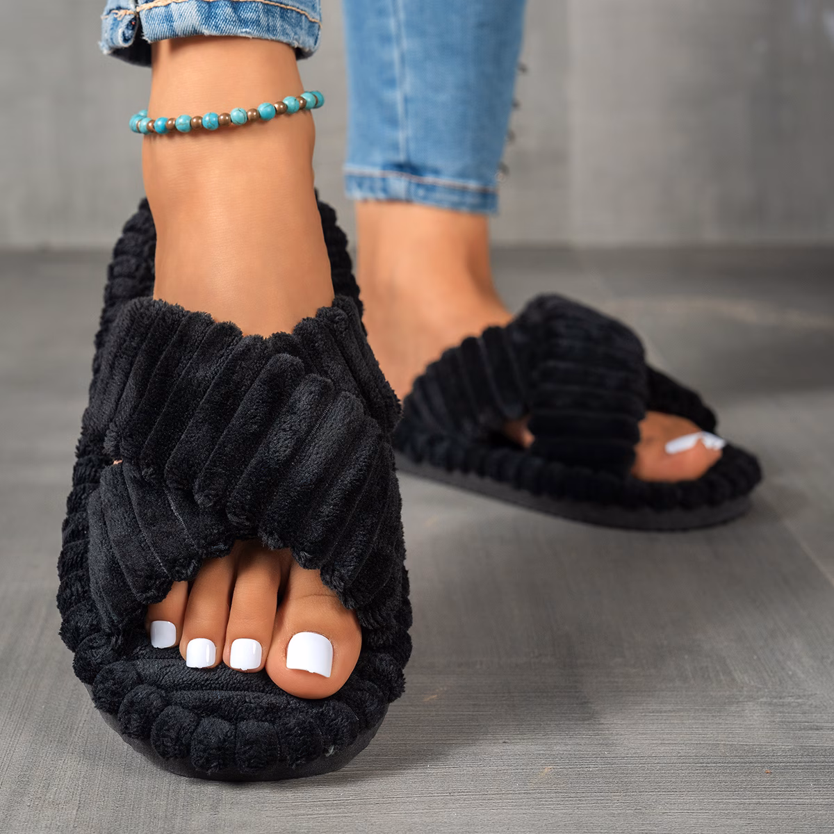 unisex couples slippers lightweight slippers in multiple colors shoes white noiseless foldable quick drying slippers classic and elegant crisscross strap design fluffy plush friendly and warm indoor Product details 3