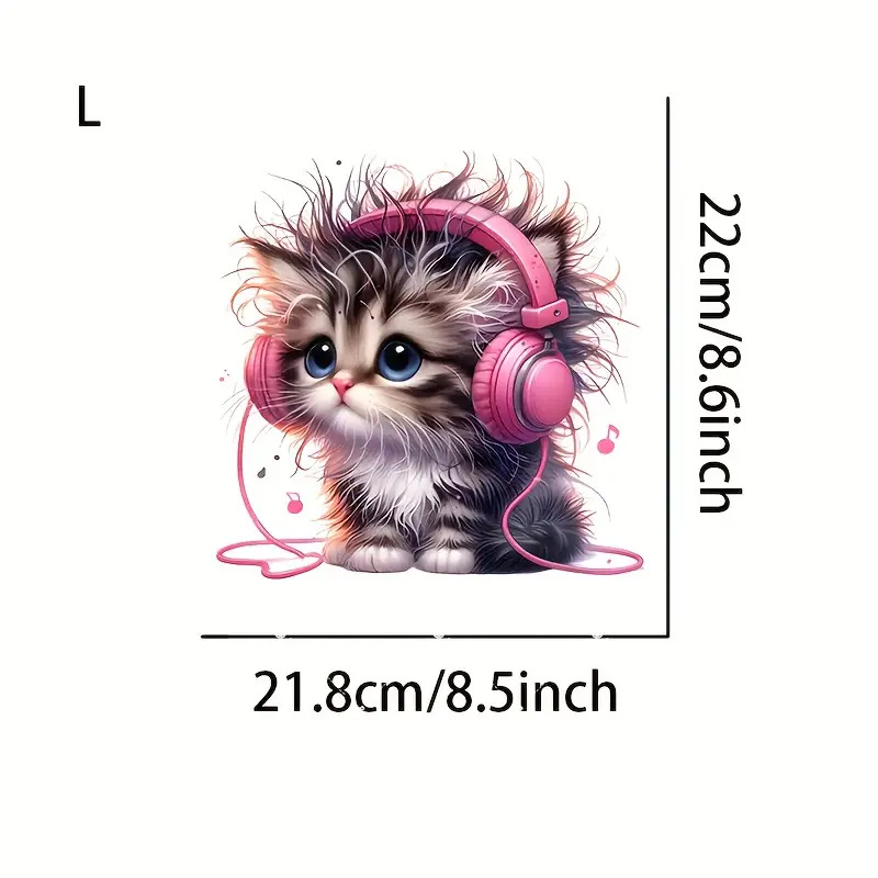 TEMU 4 piezas de estampados de transferencia de duraderos y lavables con un lindo tema de gatitos para aquellos que bailar y escuchar , con en