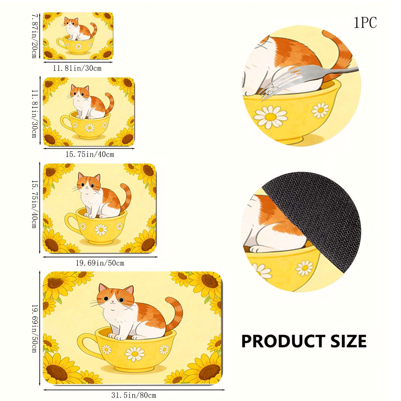 TEMU 1pc Super Absorbent Quick-drying Non-slip Kitchen Mat Coffee Mat - Kitchen Countertop Dish Drying Mat, Sunflower Orange With Small Kitten