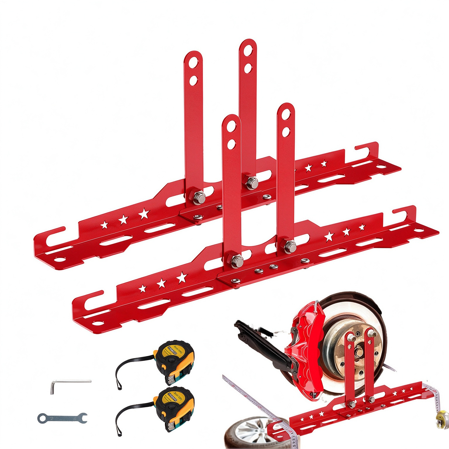 Image of 2pcs Heavy Duty Wheel Alignment Tool Set, Universal Track Plates, Measuring Tool, Removable And Wall Mounting, With 2 Tape Measure For Workshop, Garage, Car, Suv, Truck, Precise Track Measurement