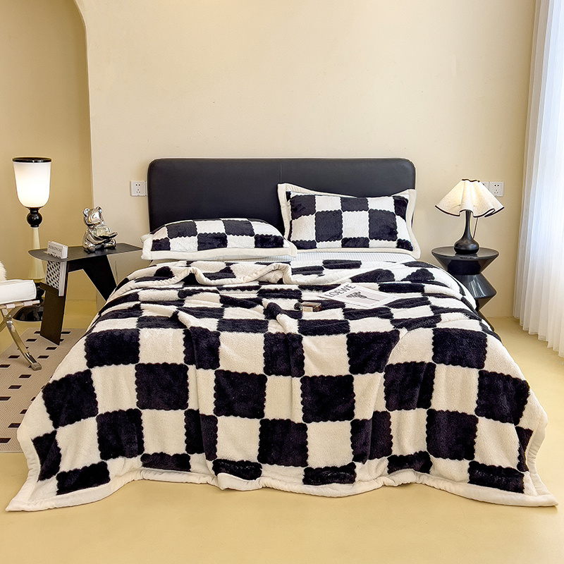TEMU Colorful Plaid High-gsm Thickened Blanket, Suitable For Office , Throw Blanket, Double Bed Sheet, Outdoor Camping, Holiday Gift, Soft And