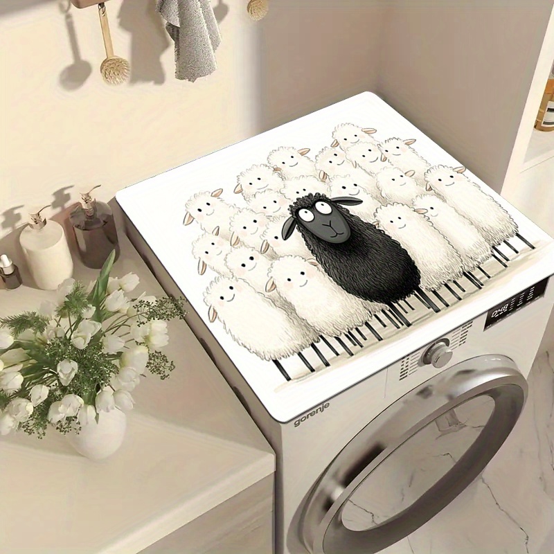 Image of Print Washing Machine Cover Pad - Quick-dry, Absorbent, And Durable For Laundry Room & Kitchen Use, White With Black , Washing Machines And Dryers, Laundry Room Accessories
