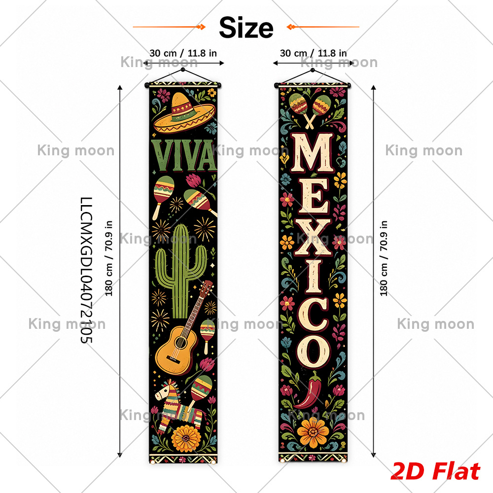 TEMU 2d Flat, 2pcs Mexican Banner Suitable For & Day Decorations - Viva Mexico Distressed Couplets With Sombrero, Maracas, Piñata & Guitar - Black