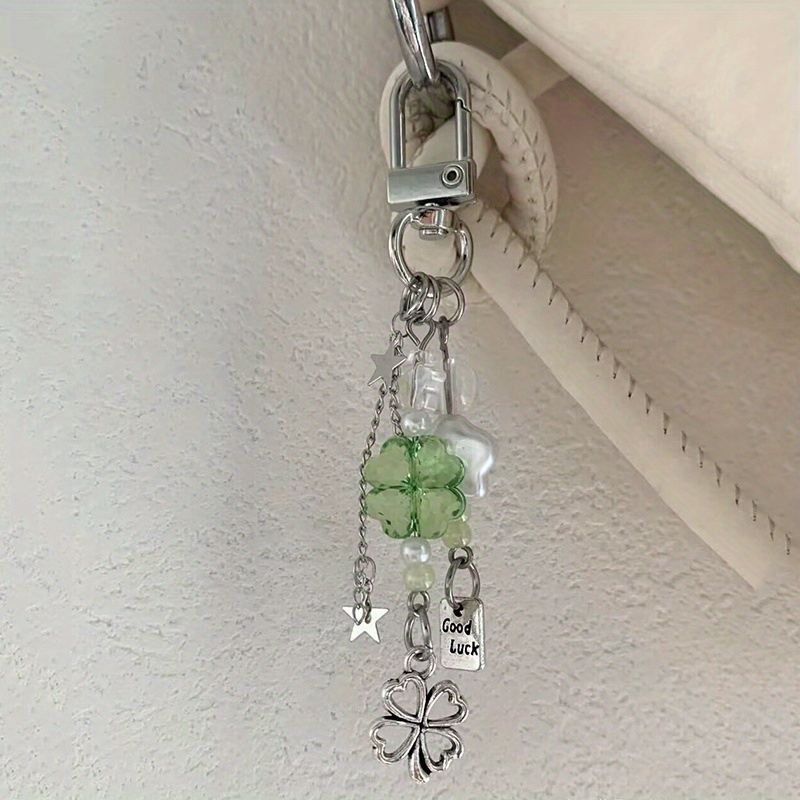 TEMU Christmas Gift, 1pc Clover Keychain Phone Pendant - Green Enamel Charm With, Durable Resin Car & Bag Accessory, Unisex Holiday Gift For , Bag
