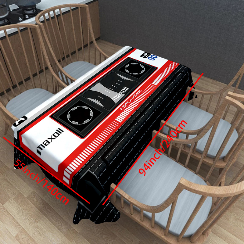 TEMU 1pc, Polyester Tablecloth With Cassette Tape Pattern, Table Runner For Home Kitchen Dining Party Decoration, Room Decor