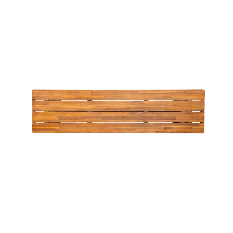 Outdoor 1pc Acacia Wood Bench, Teak Finish+ Grey Wicker