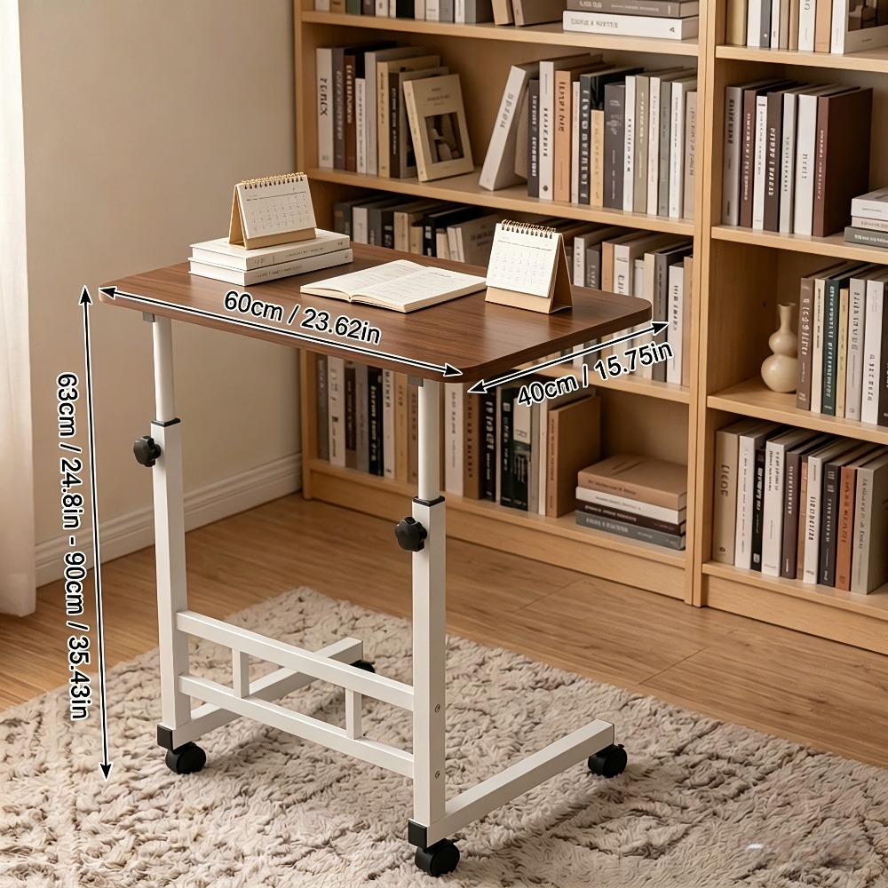 Height Adjustable Computer Desk with Storage Shelf and Wheels, Mobile Rolling Desk for Home Office, Small Space Study Workstation Desk