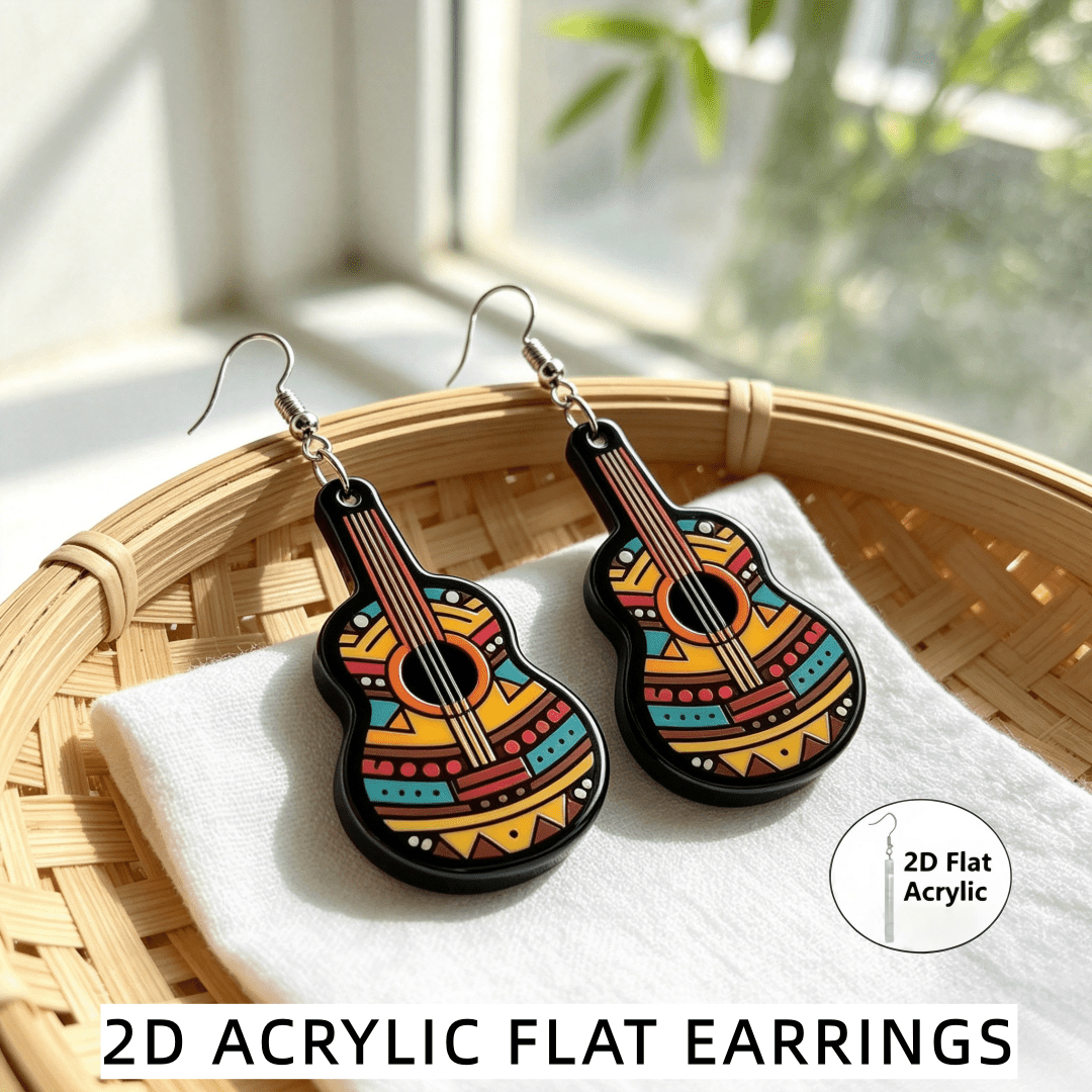 Women's Boho Guitar-Shaped Dangle Earrings with Tribal Patterns