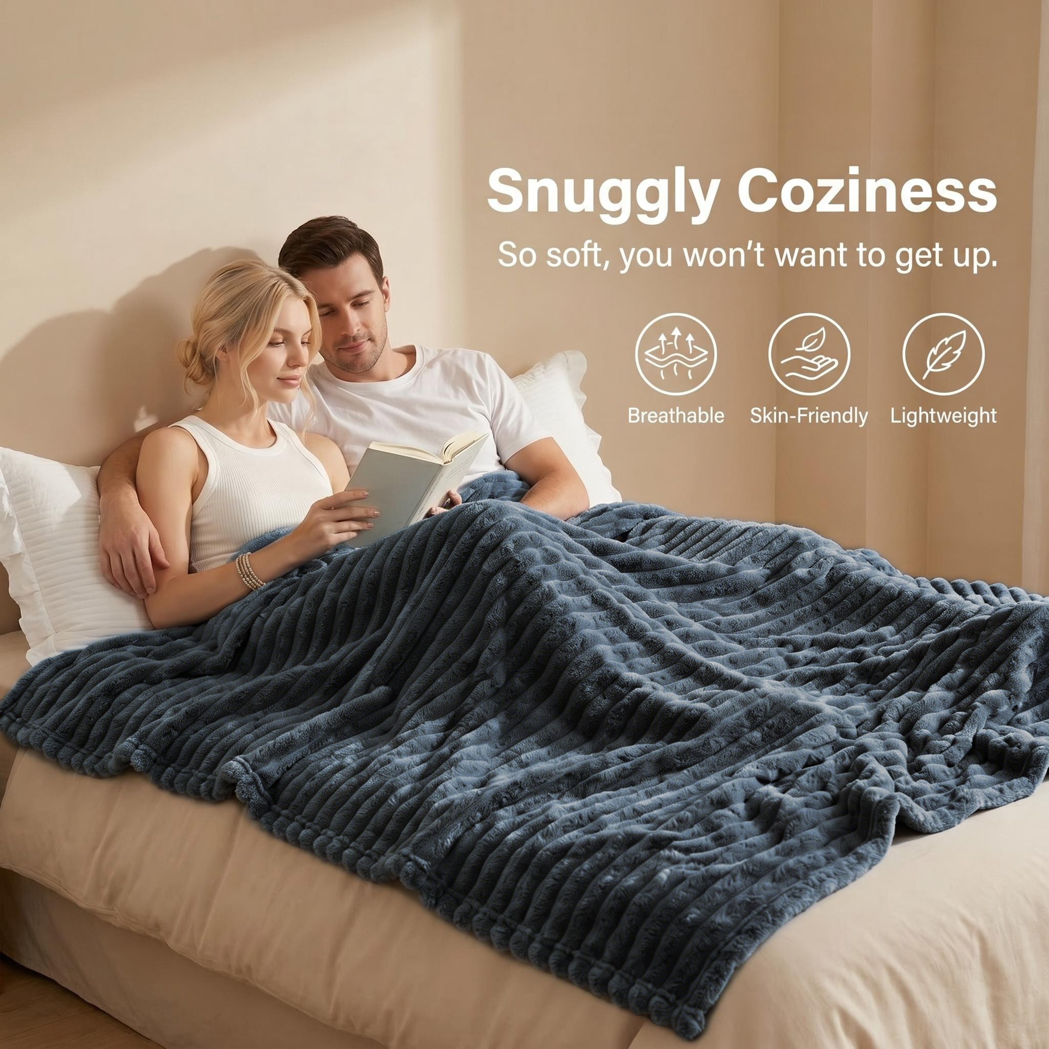 Image of Reversible Faux Rabbit Fur Blanket Suitable For Cozy Bedspread, Machine Washable Suitable For , Offices, Camping & Gifts - Suitable For &, For Rooms, Bedding