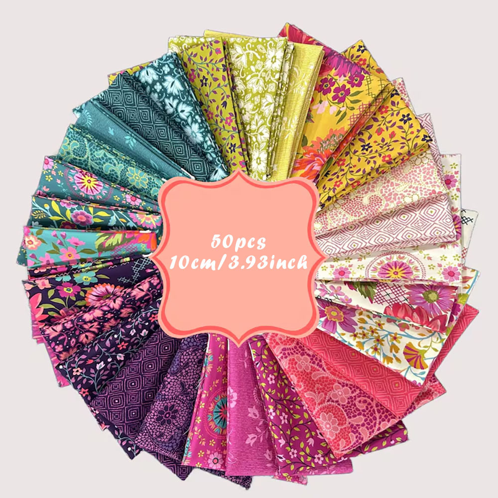 TEMU 50pcs (10cm * 10cm) Colorful Floral Geometric Pattern Fabric Seamless Pattern Stitching Fabric Printed Fabric, Fabric For Handmade Projects -