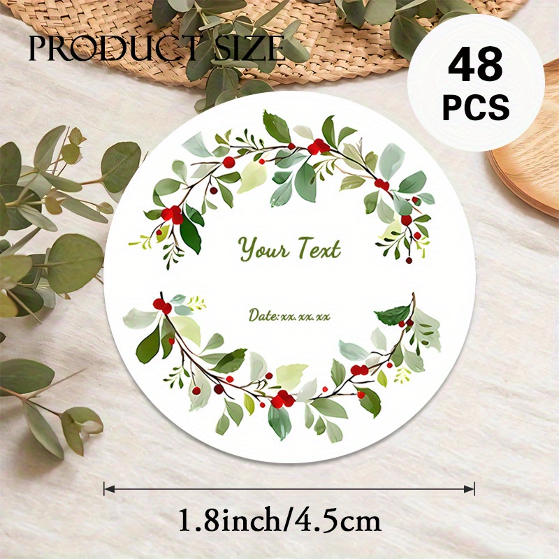 TEMU Adesivi rotondi personalizzati "" da 48/96 pezzi, testo personalizzabile. Con una con foglie e . Ideali per decorazioni di , confezioni regalo,