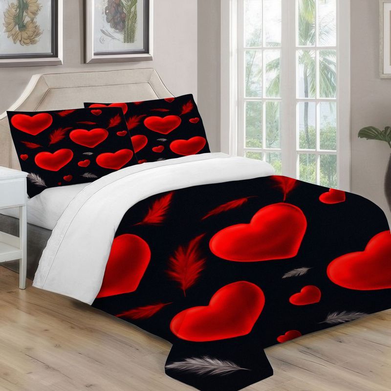3pcs romantic heart pattern duvet cover bedding   red hearts black background comforter with pillowcases soft breathable microfiber fabric modern bedroom decor for couples master room 1 2 pillow cases Product details 8