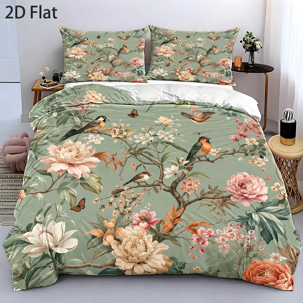 TEMU 3pcs Duvet Cover Set, 1 Duvet Cover   2 Pillowcases, No Filler, 2d Flat Printing, Spring Floral And , Vintage Hand-painted Style, Qingming