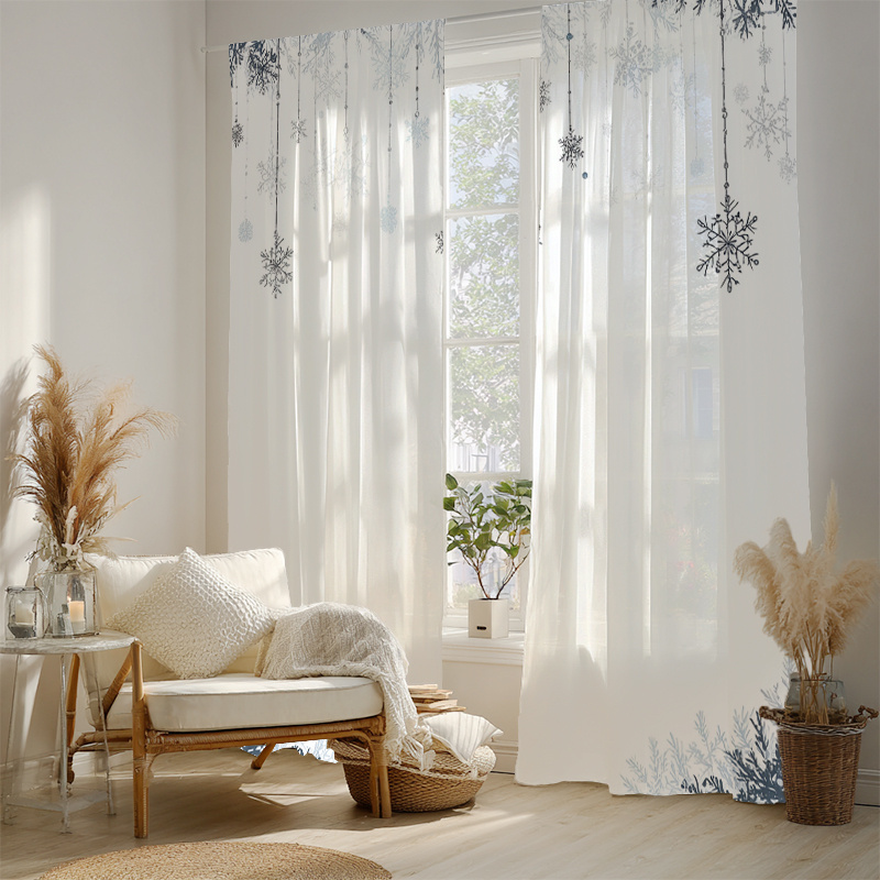 TEMU 2pcs Winter Window Curtains - Semi- Filtering Window Drapes With Snowflake Patterns, Transparent Window Treatments For Living Room, Bedroom,