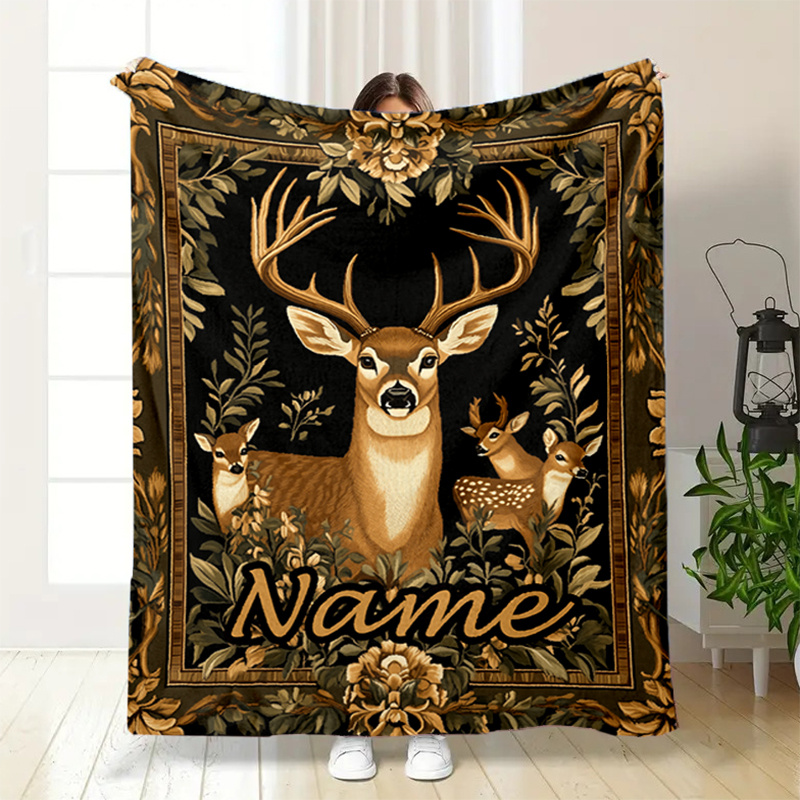 

Personalized Elk-themed Flannel Blanket - Soft, Warm & Customizable | Napping, Camping, Travel & Christmas Gifts, Customized, Elk Theme, Flannel Blanket, Digital Printing, Christmas Decoration