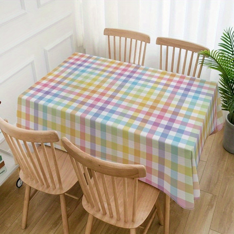 TEMU 1pc Easter Spring Themed Tablecloth, Colorful Checkered Table Cover, 54*108inch Disposable Pe Tablecloth, Easter Home Decor, Indoor/outdoor