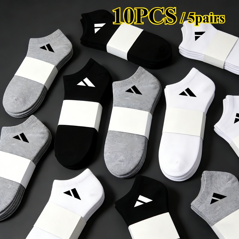 TEMU 10pcs/5pairs Men Women Breathable Sports Short Socks Comfortable Fabric Solid Color Lightweight Casual Wear Minimalist Style Durable Material