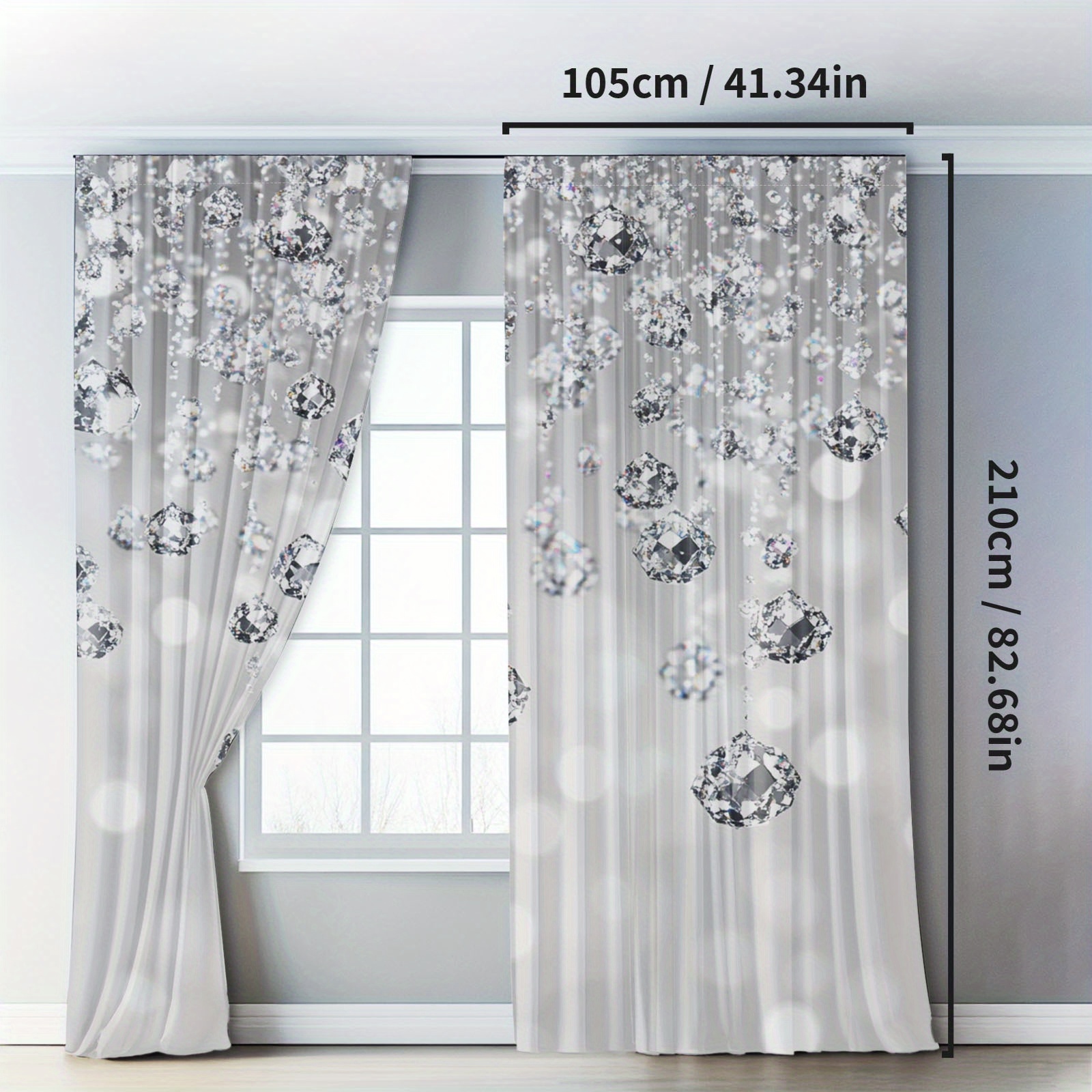 TEMU 2pcs Set Rain Of Sparkling Diamonds Pattern Window Curtains Rain Of Sparkling Diamonds Blackout Curtain Panels For Living Room, Kitchen, Bedroom