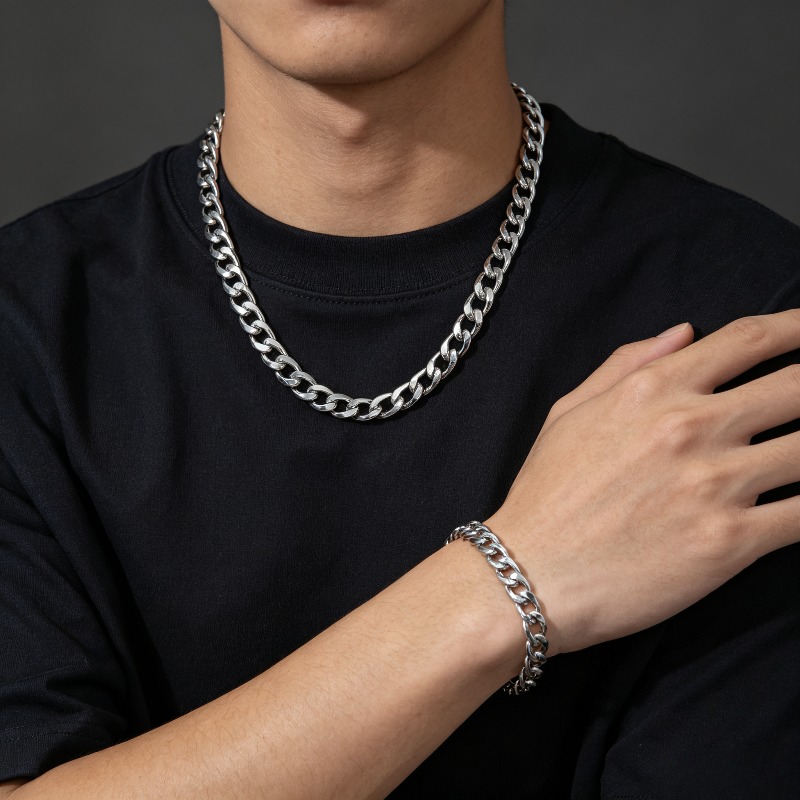 TEMU 2pcs High-quality 6mm 316 Steel Cuban Necklace Bracelet Set, Hypoallergenic. Fashionable Basic Jewelry Suitable For Everyone, Trendy Accessory