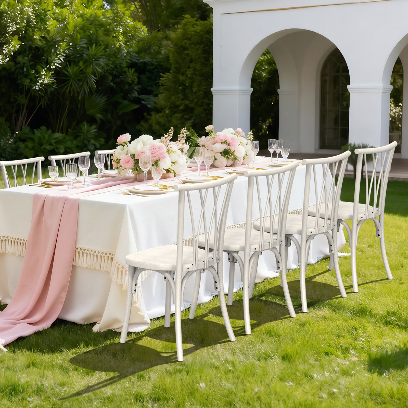 Plastic Outdoor Dining Chairs Set of 4/8, Stackable Patio Chairs with Wicker Backrest, Waterproof Indoor Outdoor Kitchen Chairs, 400 Lbs Weight Capacity, Farmhouse Brown/Black/White Wedding Party Banquets Waiting Chairs