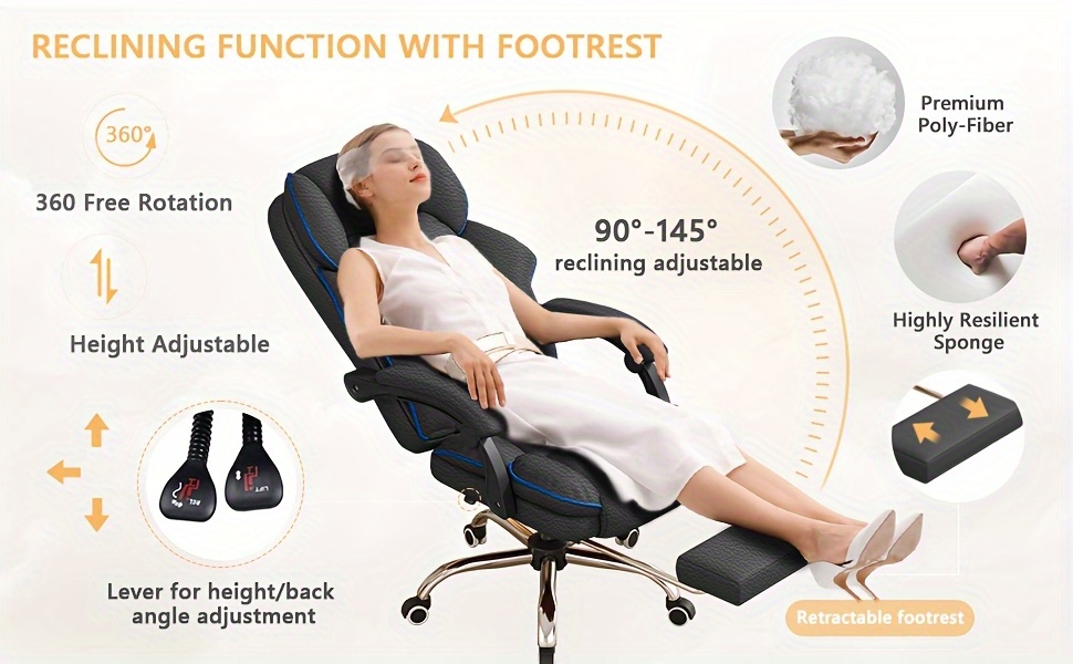 Silla de oficina blanca ergonómica con altura ajustable y giro de 360° - Cojín de espuma de memoria, diseño de espalda alta y cómodo, reposabrazos y base de 5 ruedas para oficina en casa, juegos y estudio - Estructura de metal duradera, fácil de limpiar, silla de oficina ergonómica, silla de juegos, silla moderna, construcción sólida, trabajadores remotos
