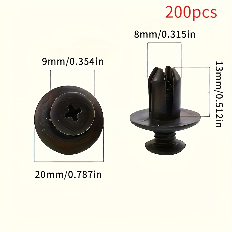 TEMU Lot de 200 rivets de fixation en plastique pour voiture de 8 mm, adaptés à la fixation des garnitures de porte, accessoires essentiels noirs