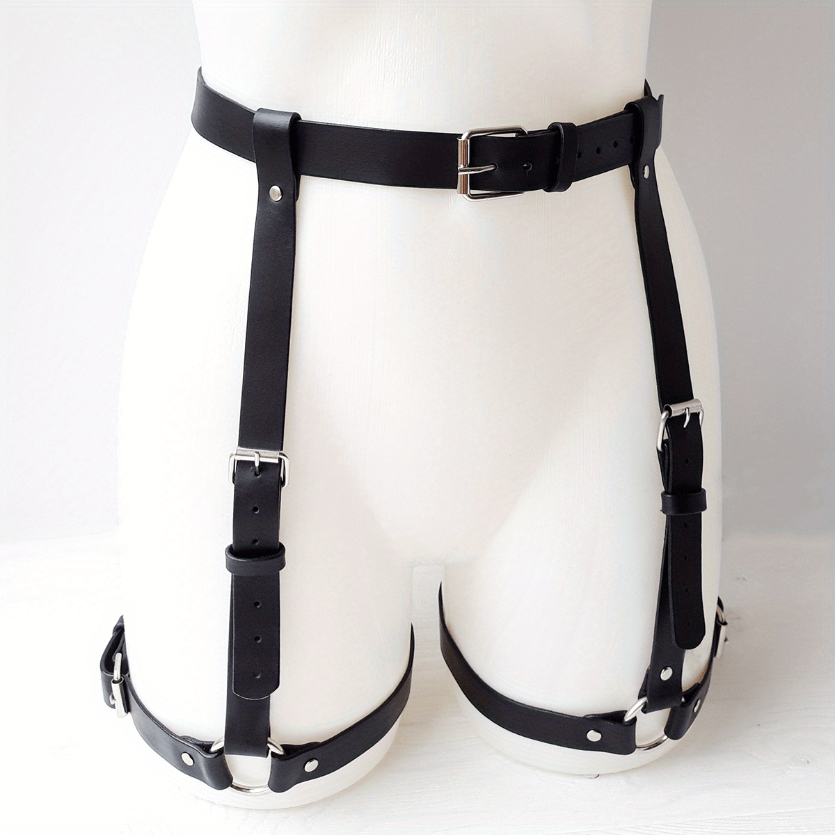 black harness belt with bow detail - adjustable punk style 