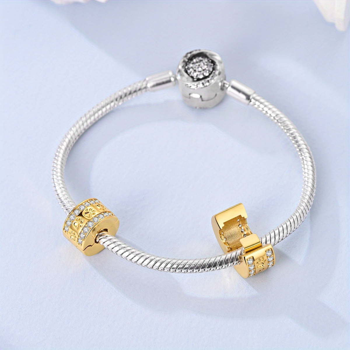 Silver-plated Vintage Pet Paw Print Clip Bead Charm