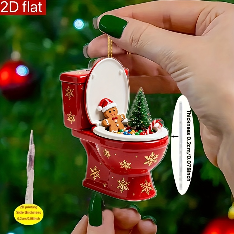 TEMU 2D Flache, rote Toilette mit Bonbon und , Weihnachts-Themen-Ornament, verschiedene Modestile - 2D, kein 3D | Klassischer Stil, Acrylmaterial |