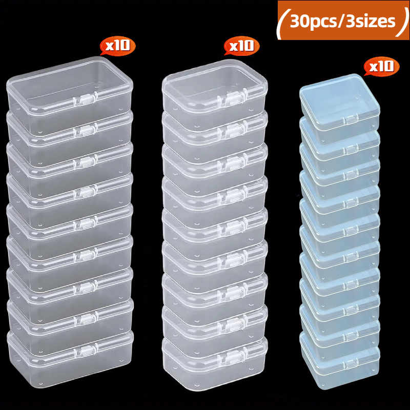 30pcs Clear Plastic Storage Box Set - 3 Sizes, Rectangular Organizer Containers For Jewelry, Beads & Office Supplies, Accessories, Sorting