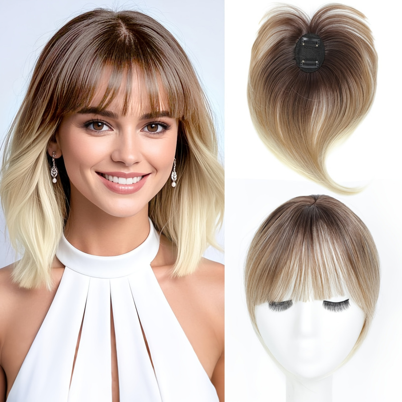10 inch straight clip in hairpiece with bangs suitable for halloween costumes   problem of   hair volume