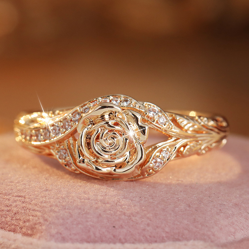 Women's Retro Floral Rose Ring, Synthetic Zirconia Stones