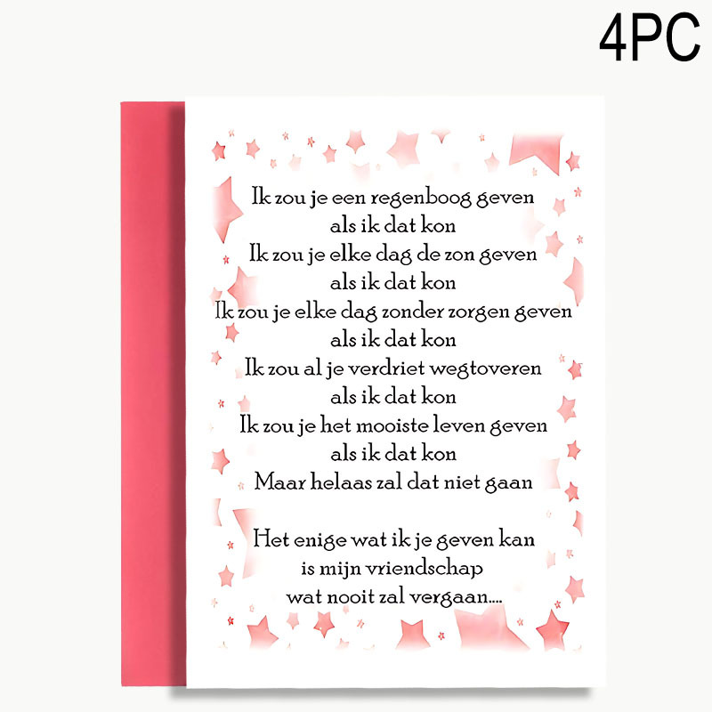 TEMU 4pcs Dutch Friendship Card Including Envelope, Perfect For , , Sisters, Brothers, Suitable For Men And Women, , Happy To Have You As A Friend,