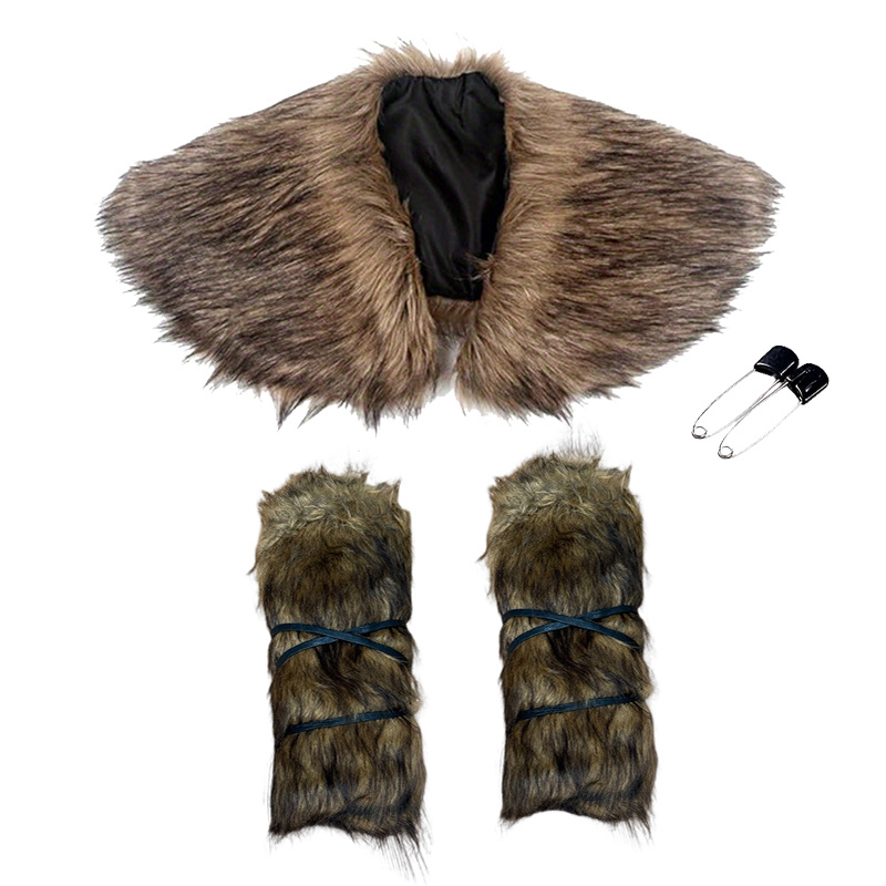 TEMU 3pcs Viking Costume, Men Faux Shawl Cape, Viking Faux Leg Warmers, Medieval Faux Collar, Warrior Cosplay Larp, Halloween Costume Accessories For