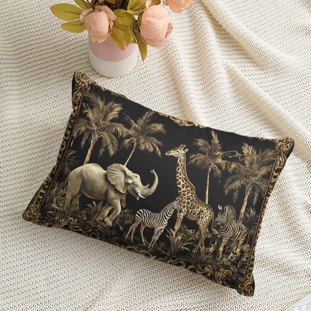 TEMU 1pc de Almohada de Lujo con Estampado de Animales de Africana - de Cojín de Peluche Dorado y con Diseño de Elefante, y , Cierre con Cremallera,