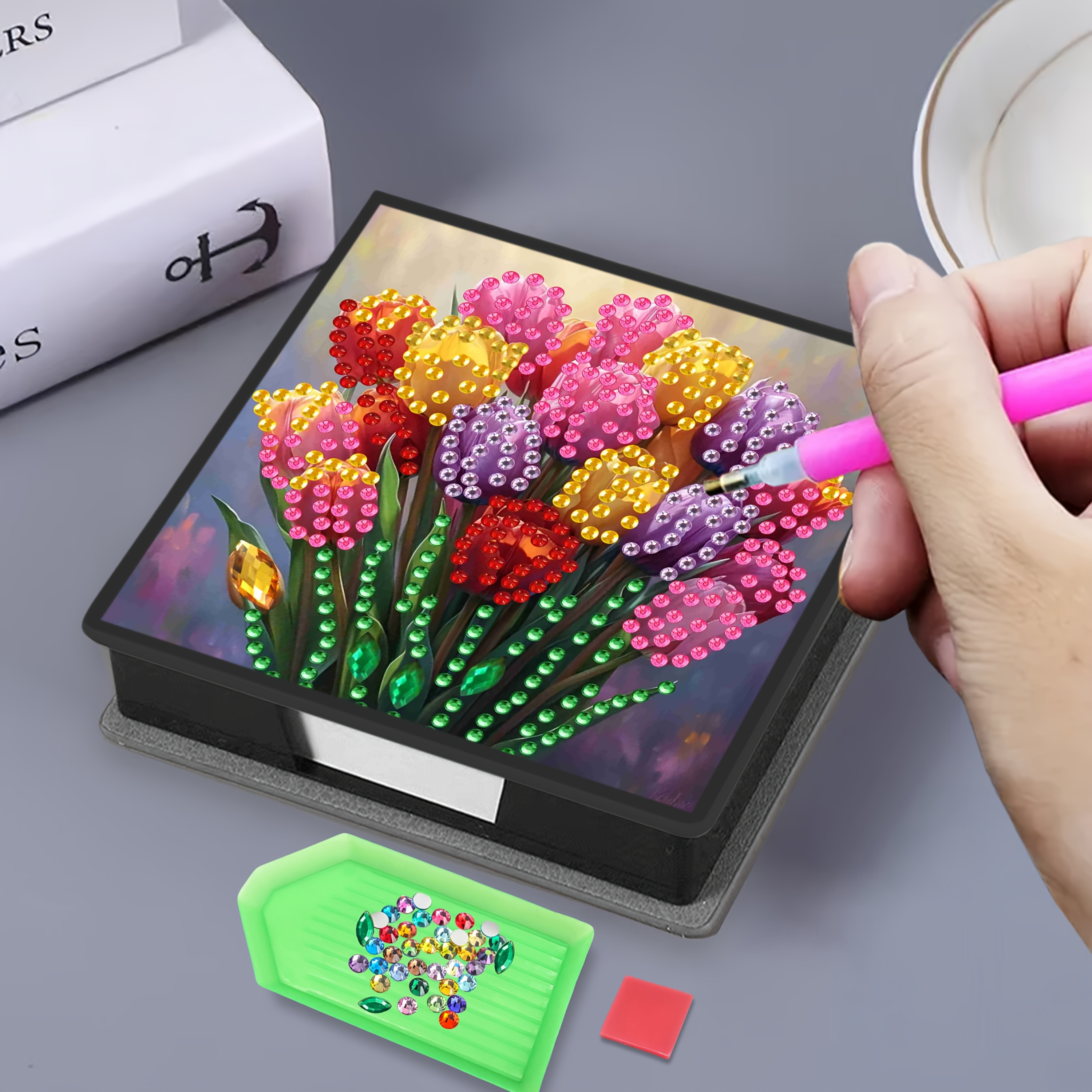 TEMU Kit de Peinture Diamant DIY à Motif avec Autocollants Cristal Irréguliers, Carnet en Similicuir Noir Incluant 160 Feuilles de Papier Mémo,