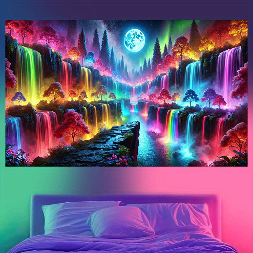 Neon Glow-in-the-dark Galaxy Tapestry Uv Reactive Blacklight Art_voghion.com