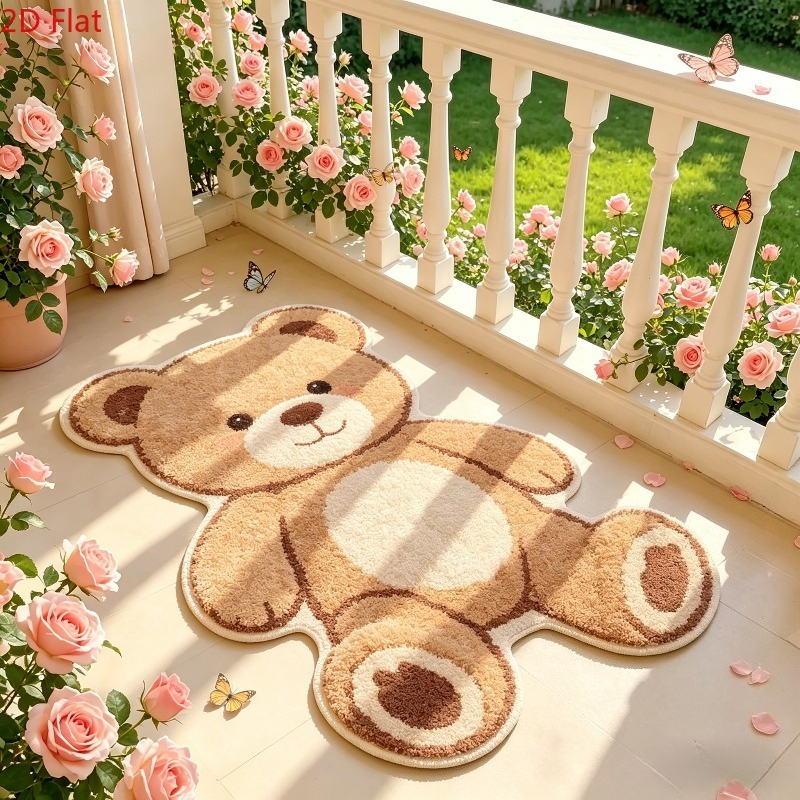 TEMU Faux Imitation Cashmere 900g+9mm 2d Flat Plush Bedroom Decorative Rug In Adorable Bear Shape, Fluffy And Soft Bedside Bay Window Rug, Milk Style