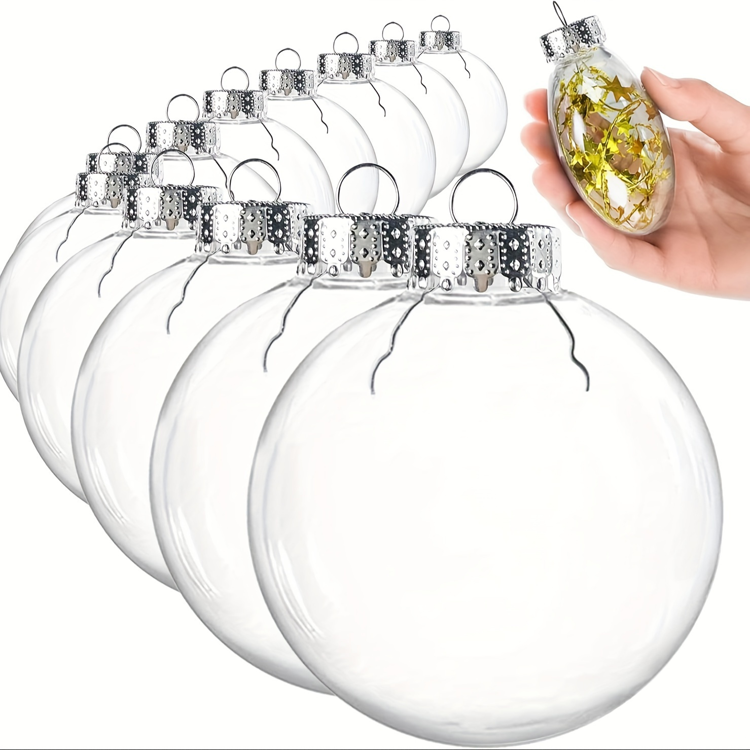 TEMU Clear Plastic Decorative Balls, Diy Fillable Christmas Ornaments, Craft Fillable Transparent Plastics - 12pcs 3.15 Inches