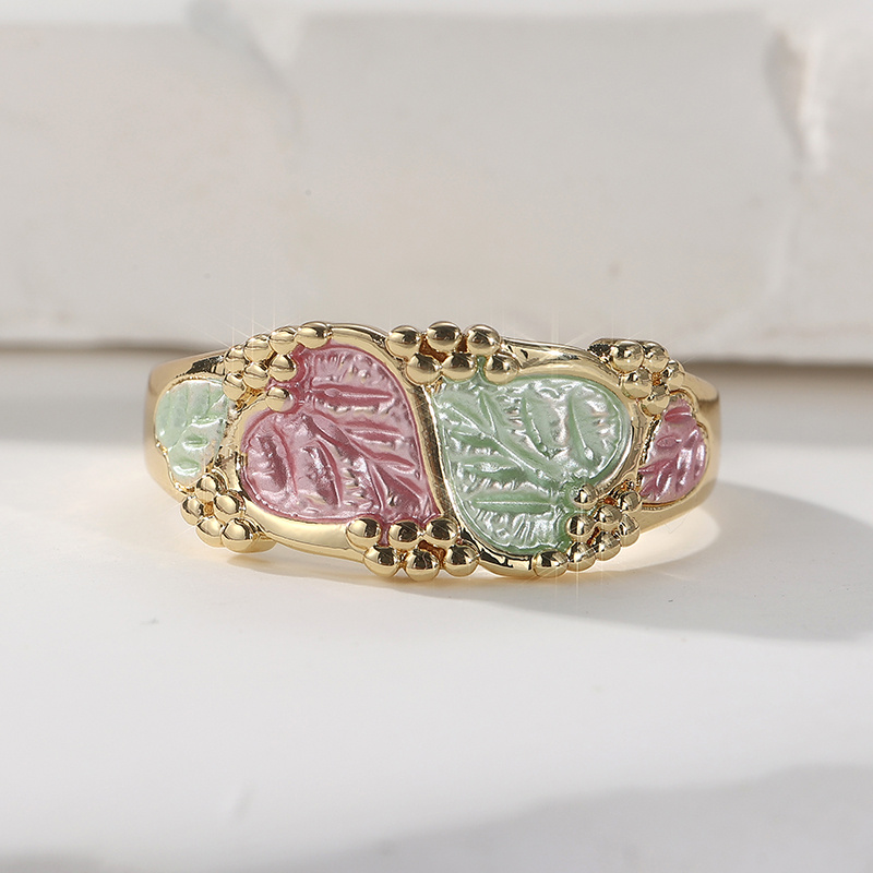 Women's Bohemian Two-Tone Vine Leaf Ring, Vintage Carved