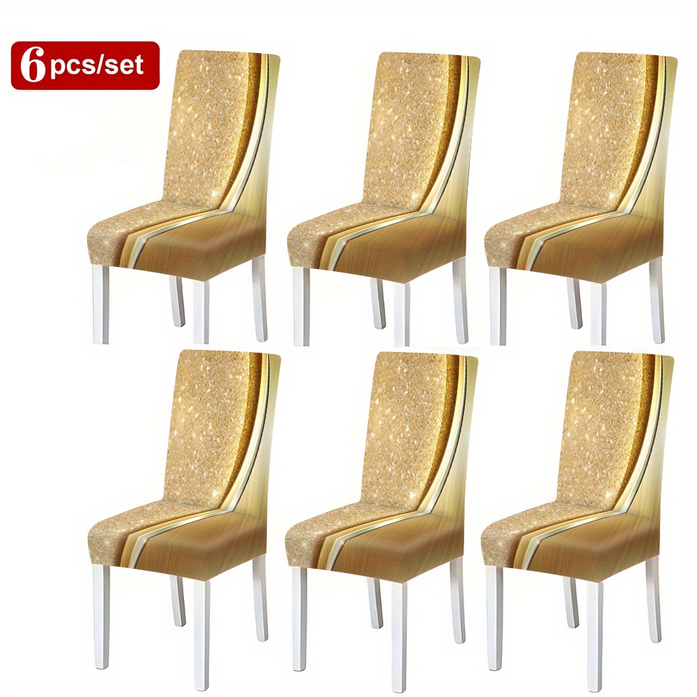 TEMU 2/4/6pcs Nouveaux Housses de Chaise Premium Tendance, Série Luxe Élégant Doré, Housses Décoratives pour Chaises de Salle à Manger, Housses de
