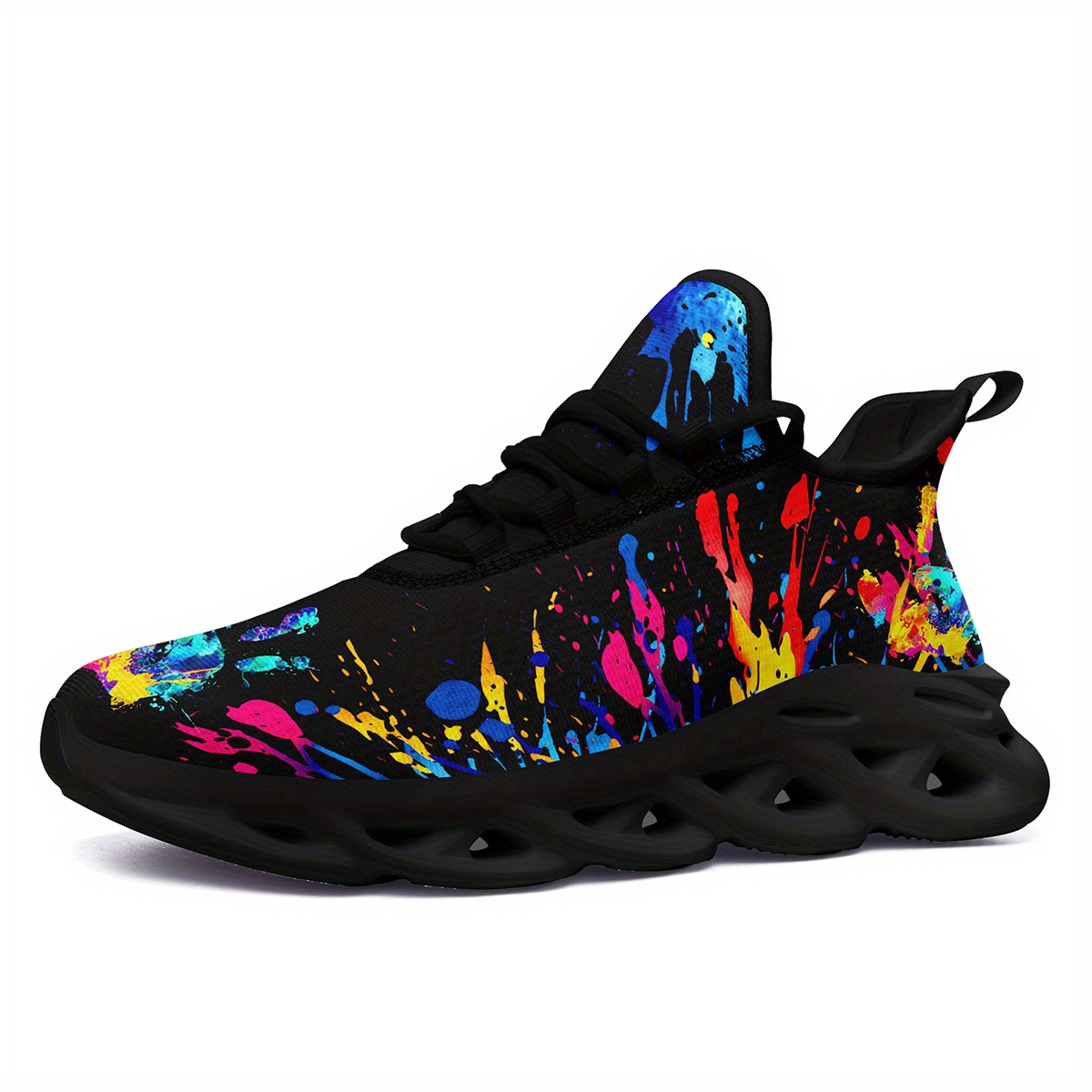 Men's Fashion Casual Sneakers, Colorful Splatter Design, Ultra-Light Twist Sole Comfortable Trainers, Trendy Shoes for Running Travel Streetwear and Everyday Style