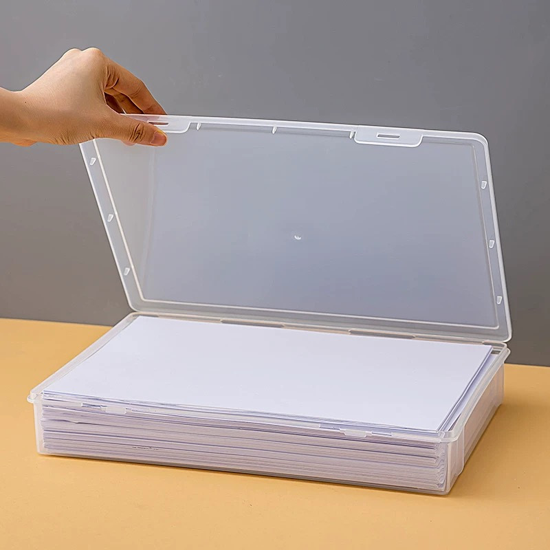 

A4 Clear Plastic File Organizer With Lid, Rectangular Office Document And Book Storage Box, Non-waterproof Essential Daily Supplies