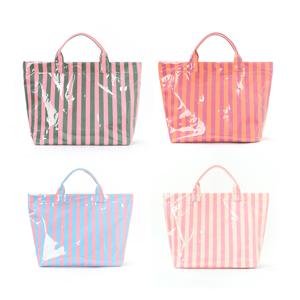striped tote bag large capacity lightweight handbag with vertical and   multi functional commuter travel bag suitable for shopping fashionable and casual handheld shoulder bag zippered closure